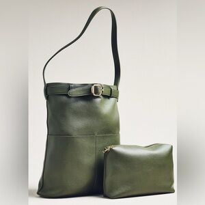 Anthropologie Buckle North South Pocket Tote in Dried Fern NWT